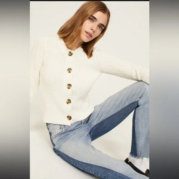 Madewell Textural Knit Cardigan Sweater Chunky creamy off white Ivory Small - Picture 4 of 11